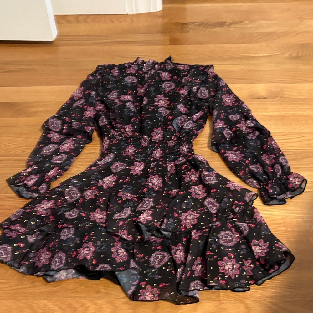 Aqua Girls Black Dress with Pink Floral Pattern